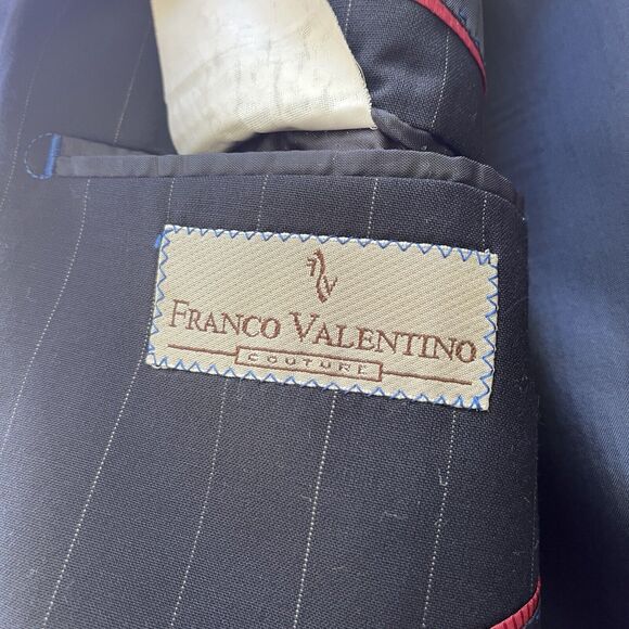 Franco Valentino Couture Hand Tailored Navy Pinstripe Wool Suit Jacket Size 43L - Picture 6 of 10